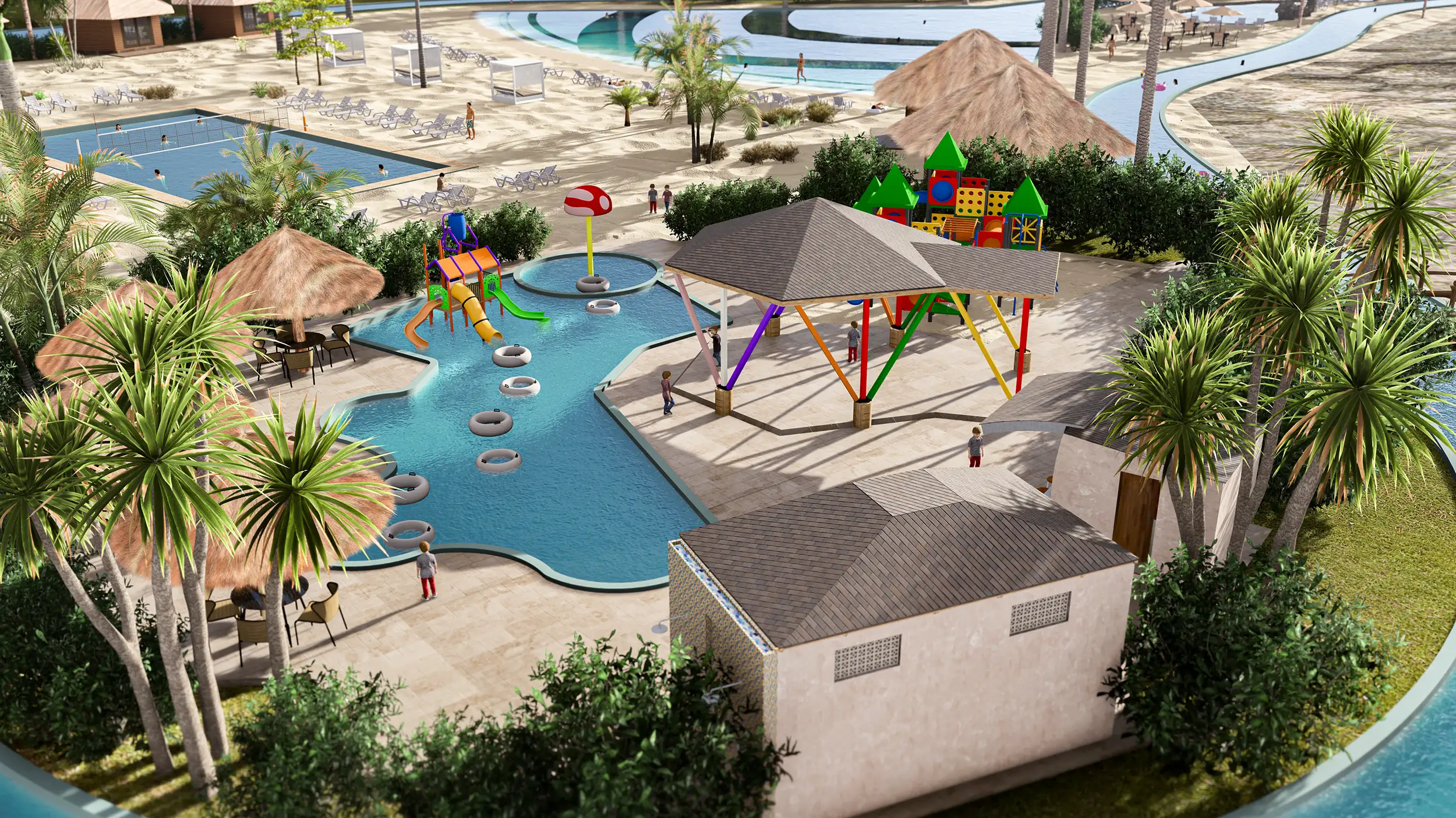 WaterPark attractions and beach activities